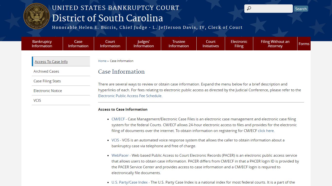 Case Information | District of South Carolina | United States ...